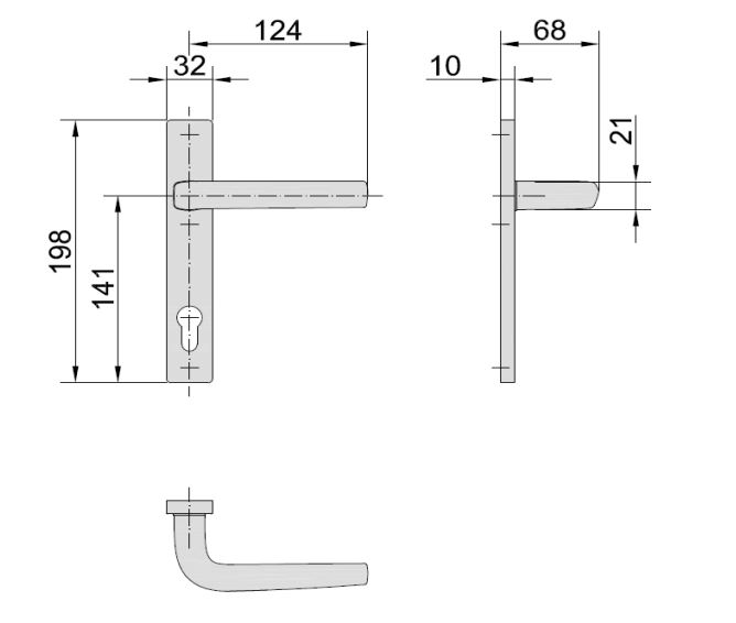 SL Drückergarnitur incl. Langschild, Edelstahl gebürstet